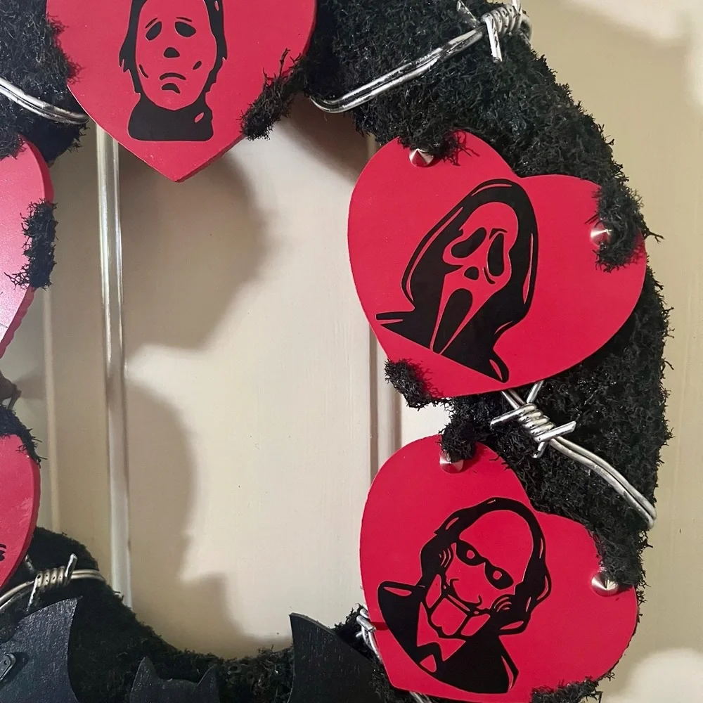Valentine’s Day Valloween Red and Black Horror Wreath